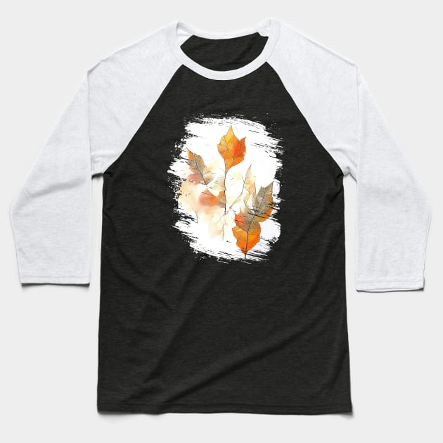 Leaf Autumn Season Nature Watercolor Art Painting Baseball T-Shirt by Cubebox